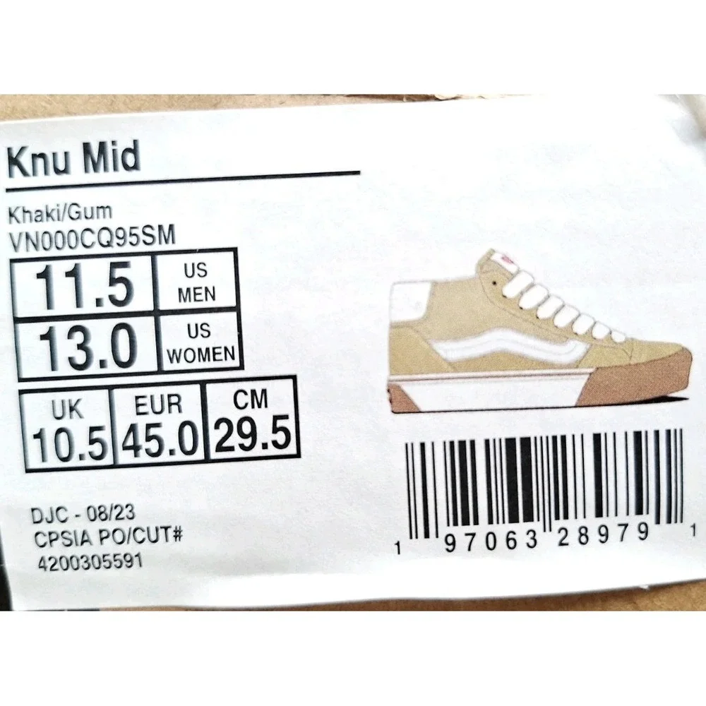 Vans Knu Mid Men 11.5 Khaki Gum Chunky 90s Skater Shoes Timberland Wheat Color